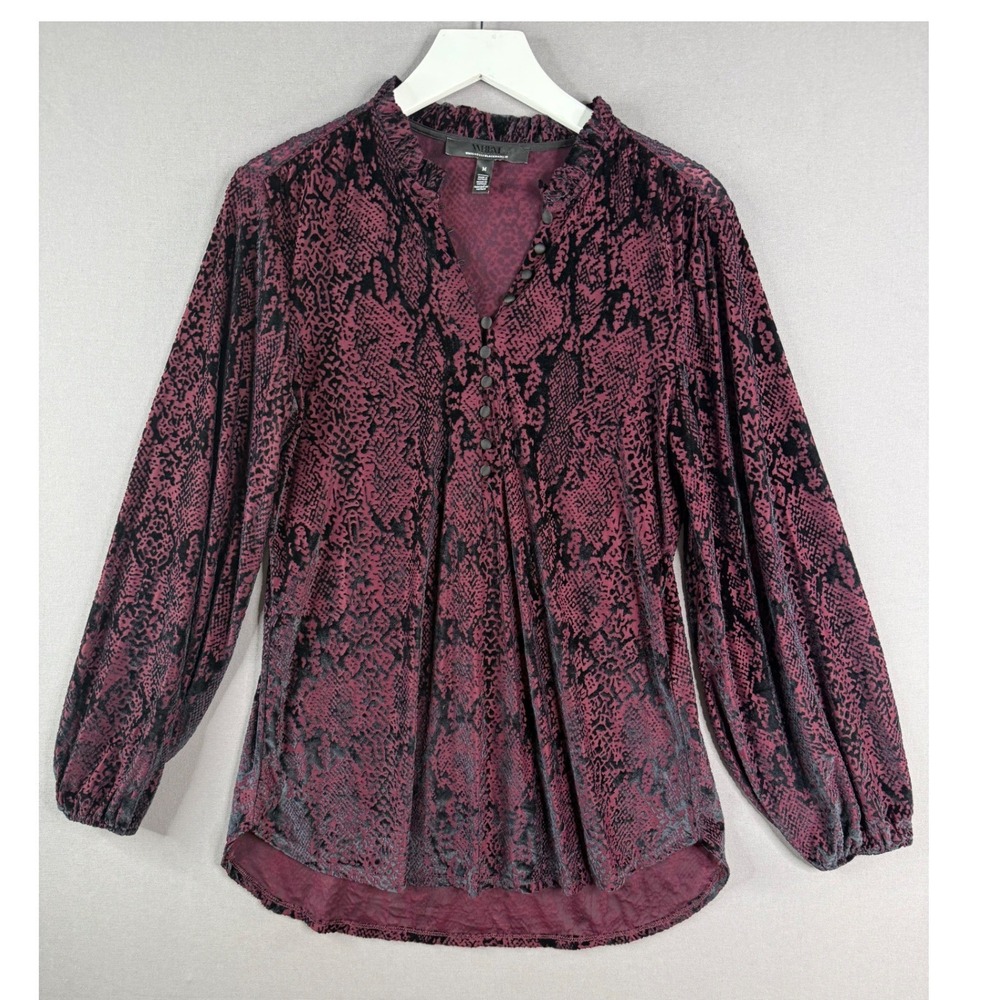 White House Black Market Top Womens M Burgundy Snake Burnout Velvet Whimsigoth
